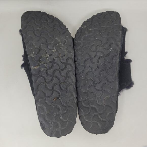Birkenstock Arizona Sandals EU38 US7.5 Black Shearling Suede Slip On Comfort - Picture 9 of 9